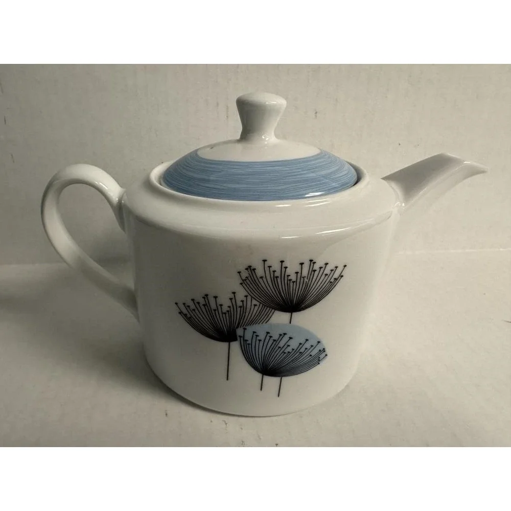 Portmeirion Sanderson Dandelion Clocks Teapot‎ White Blue Mid Century Modern MCM
